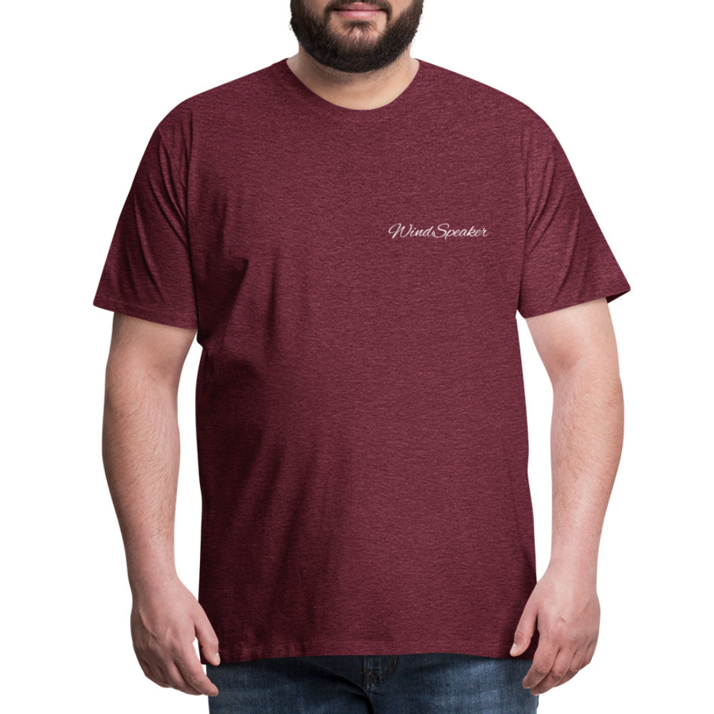 Windspeaker Men’s Premium T-Shirt (White Logo) - heather burgundy