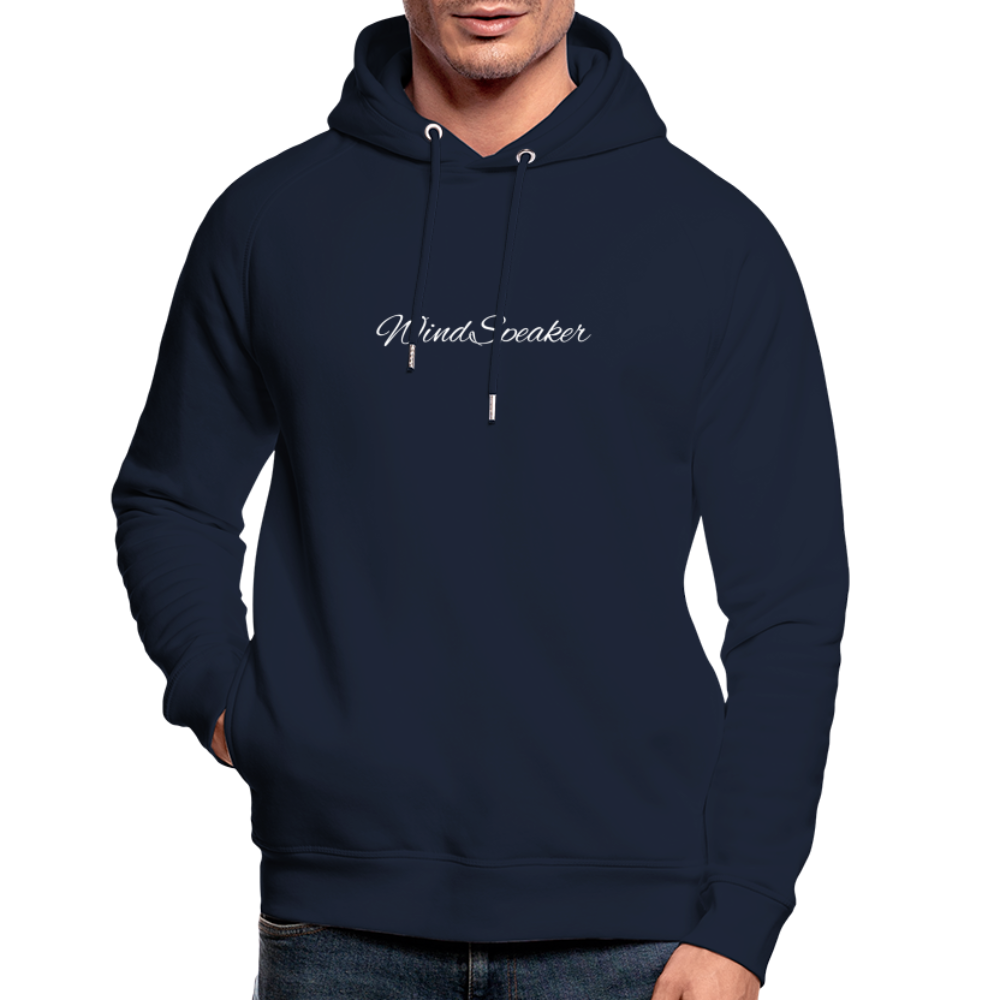 WindSpeaker Unisex Organic Hoodie by Stanley & Stella (White logo) - navy