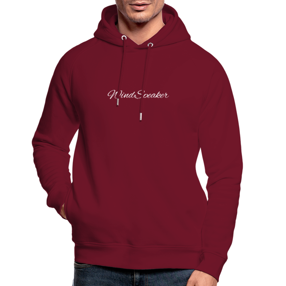 WindSpeaker Unisex Organic Hoodie by Stanley & Stella (White logo) - burgundy