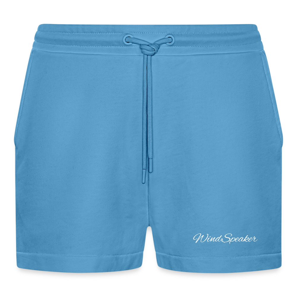 WindSpeaker Organic Relaxed Cropped Shorts Made in EU (white logo) - Sol Blue