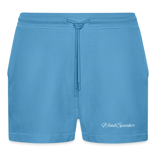 WindSpeaker Organic Relaxed Cropped Shorts Made in EU (white logo) - Sol Blue