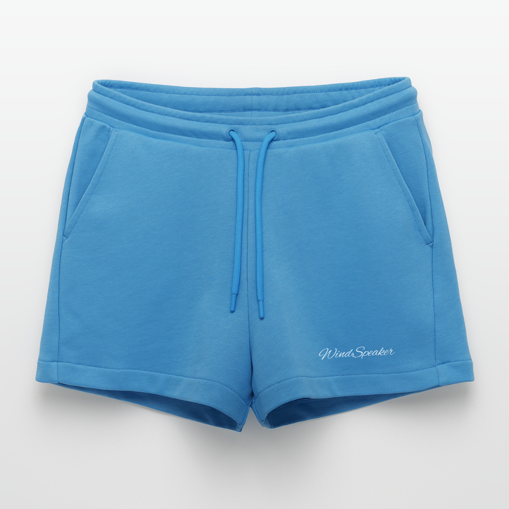 WindSpeaker Organic Relaxed Cropped Shorts Made in EU (white logo) - Sol Blue