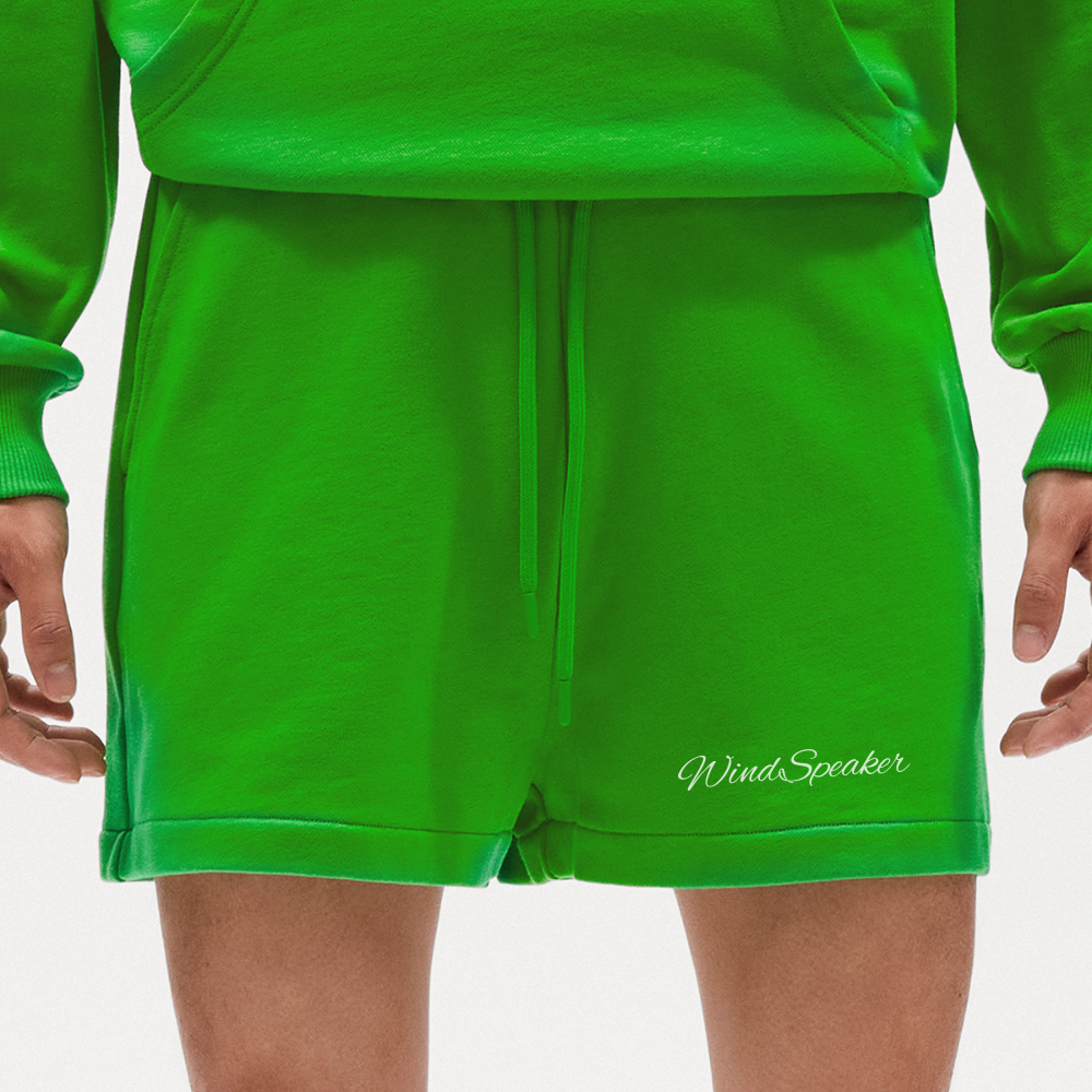 WindSpeaker Organic Relaxed Cropped Shorts Made in EU (white logo) - City Green