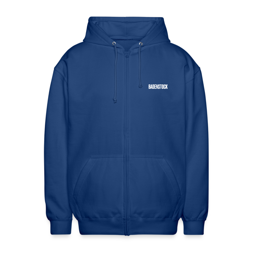 Badenstock Unisex Hooded Jacket white logo on front - royal blue