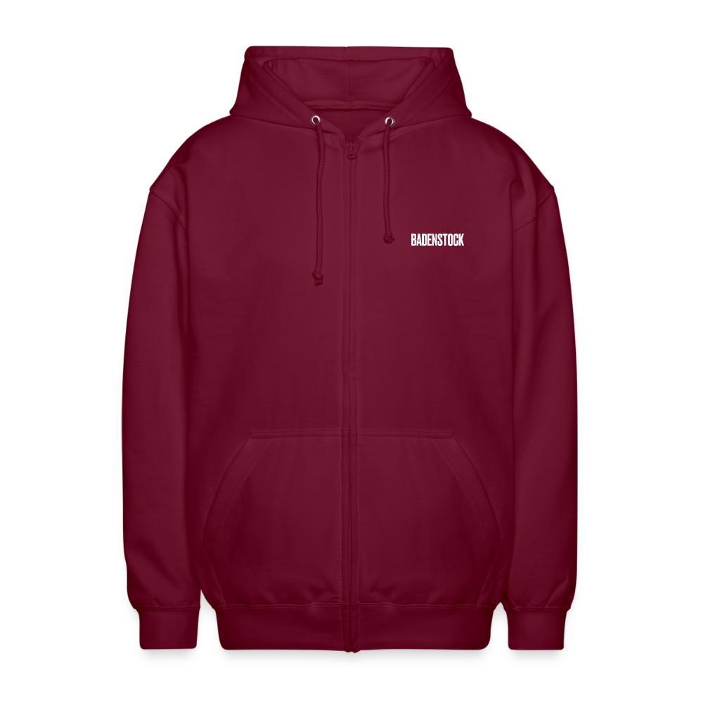 Badenstock Unisex Hooded Jacket white logo on front - bordeaux