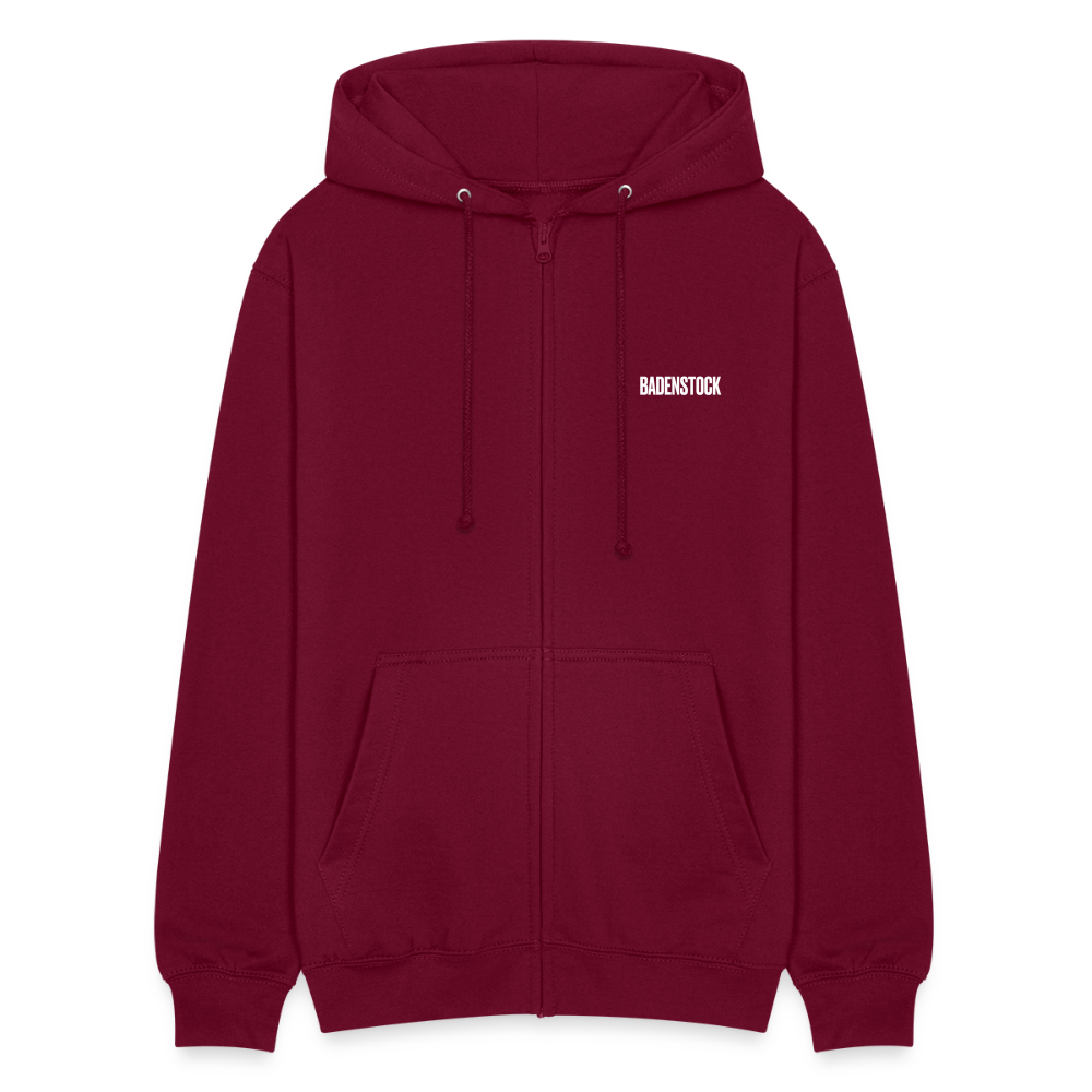 Badenstock Unisex Hooded Jacket white logo on front - bordeaux