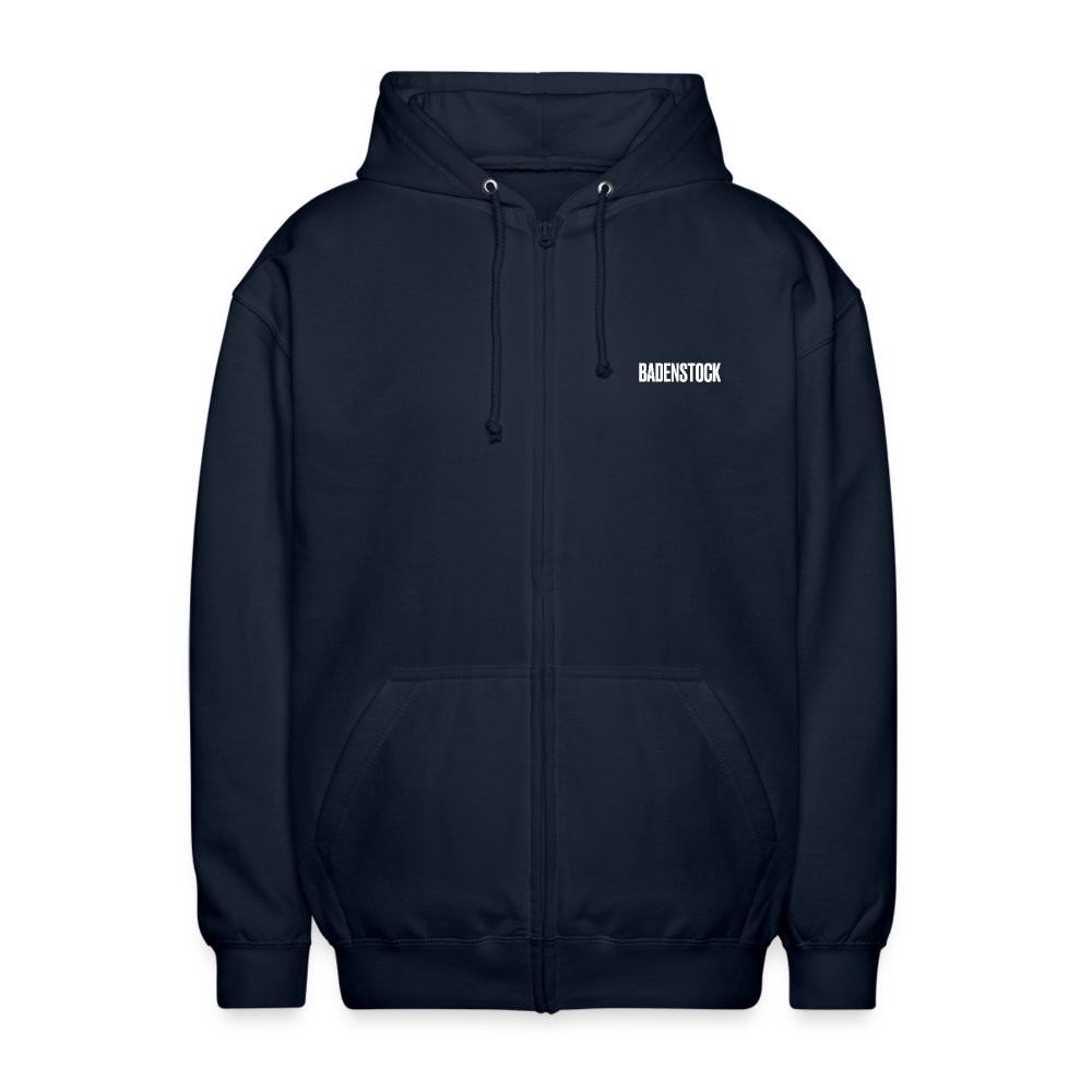 Badenstock Unisex Hooded Jacket white logo on front - navy