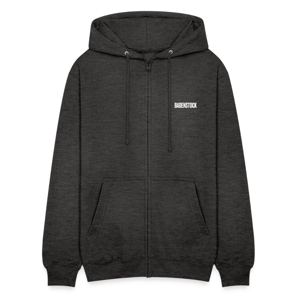 Badenstock Unisex Hooded Jacket white logo on front - charcoal grey