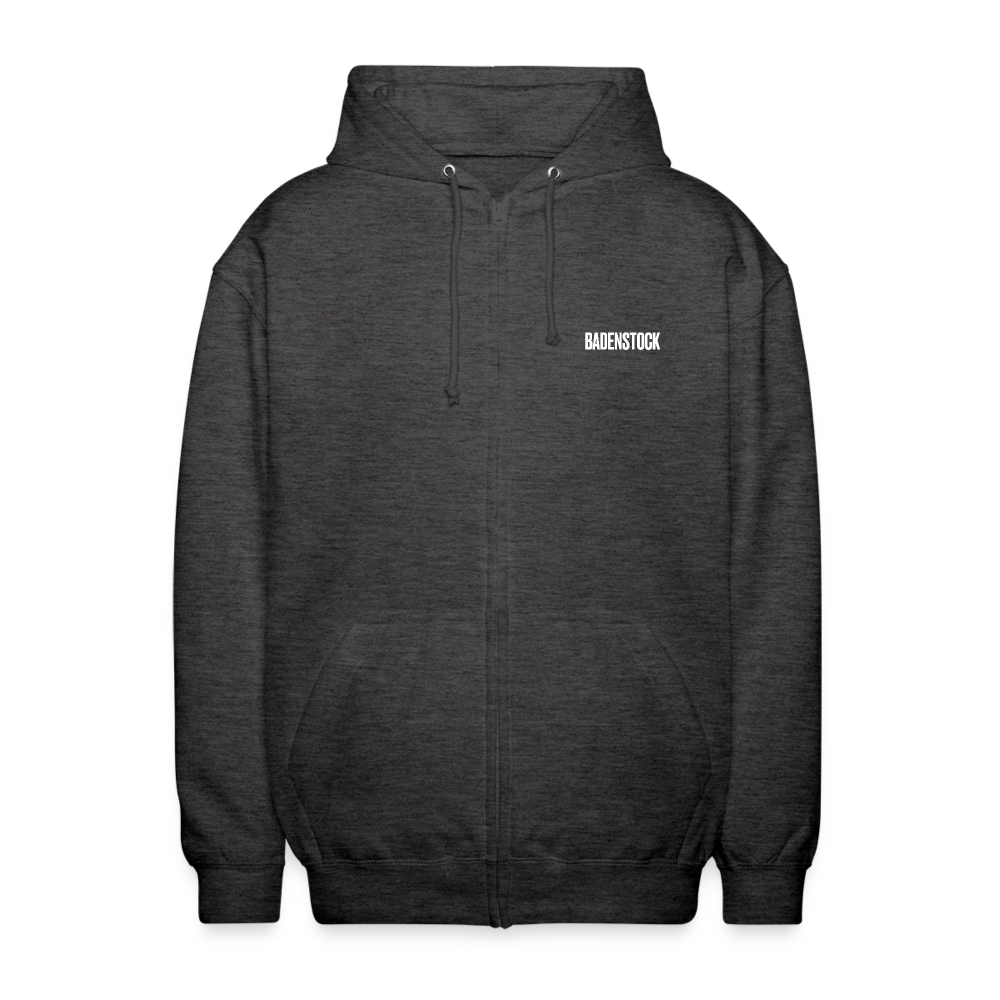 Badenstock Unisex Hooded Jacket white logo on front - charcoal grey