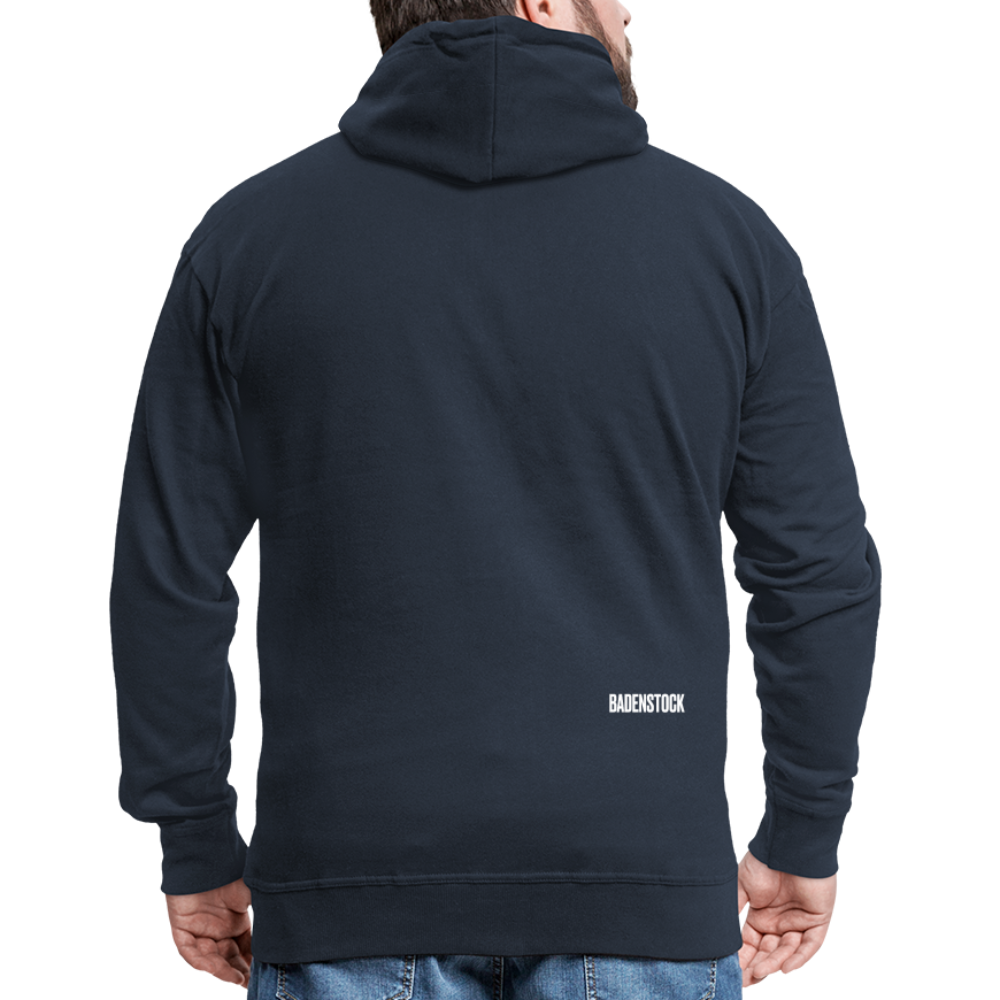 Badenstock Men's Premium Hooded Jacket small white logo on back - navy