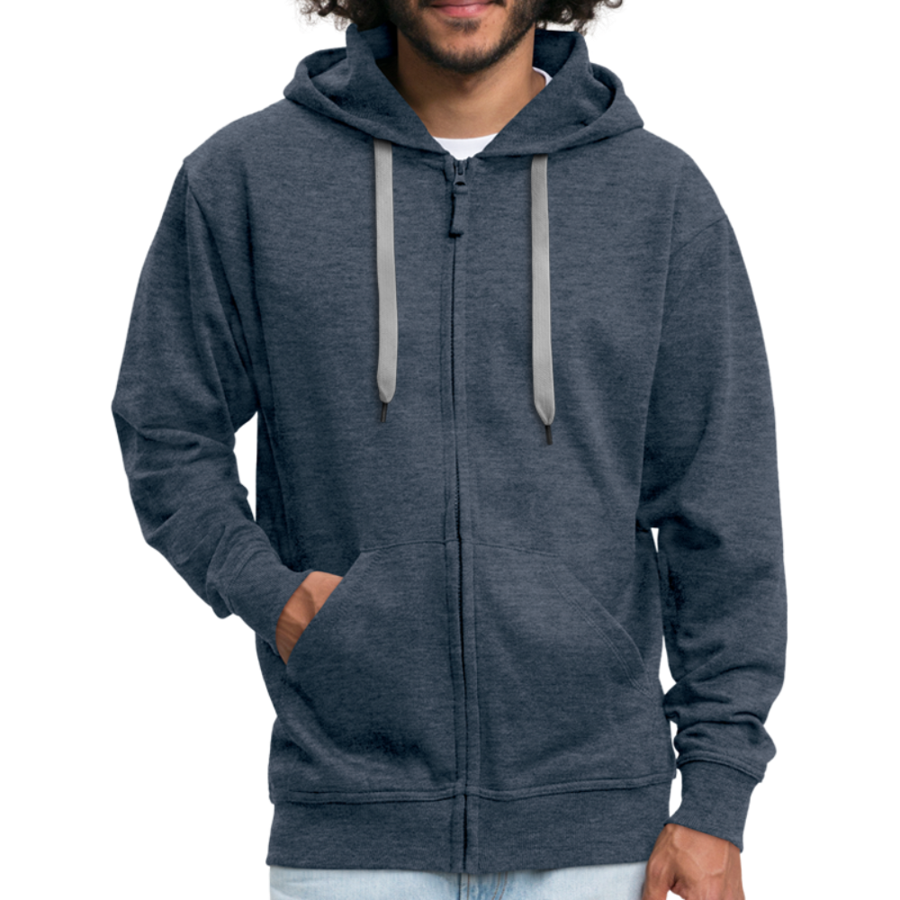 Badenstock Men's Premium Hooded Jacket small white logo on back - heather denim