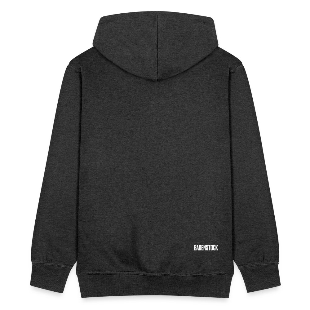 Badenstock Men's Premium Hooded Jacket small white logo on back - charcoal grey