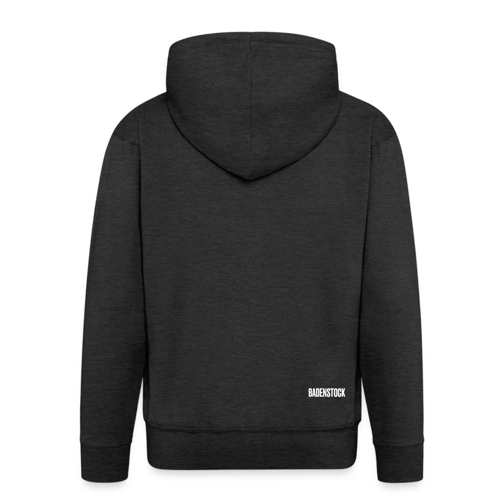 Badenstock Men's Premium Hooded Jacket small white logo on back - charcoal grey