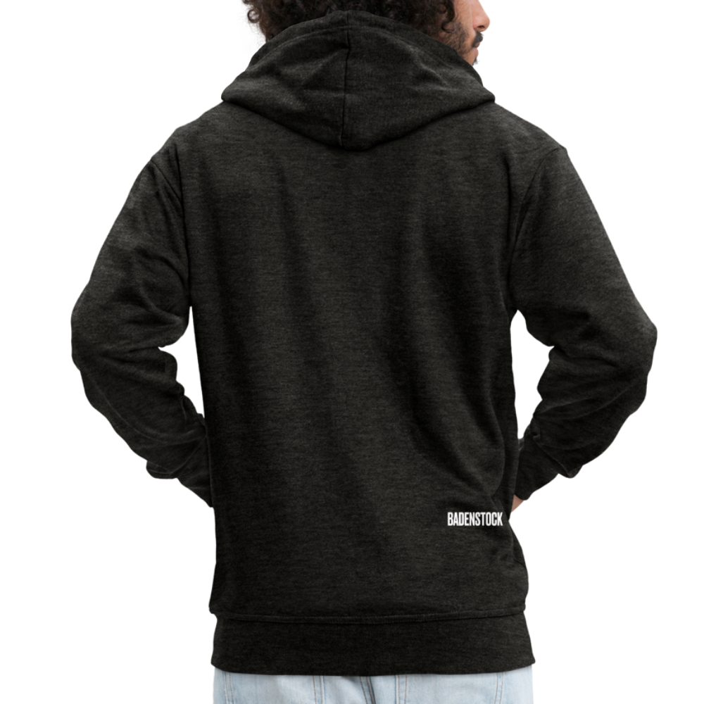 Badenstock Men's Premium Hooded Jacket small white logo on back - charcoal grey